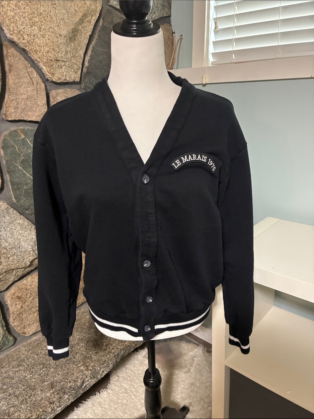 Zara Black Varsity-Trim Button Cardigan Size M